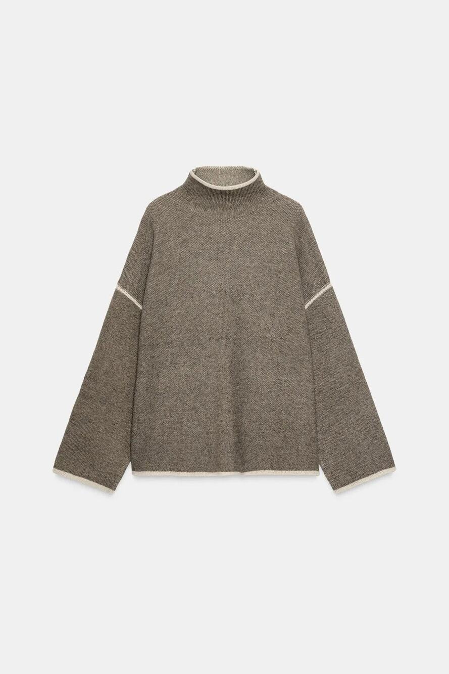 ZARA Contrast Piping Knit Turtleneck Sweater - M